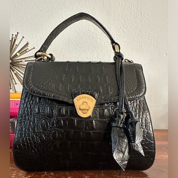 Brahmin Handbags - Brahmin Black Crocodile Embossed Genuine Leather purse with leather rose